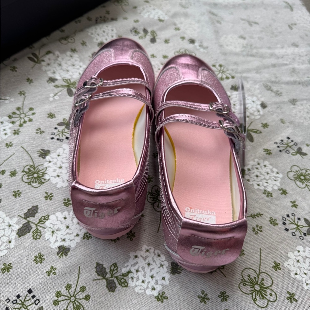 Onitsuka Tiger Double-Buckle Metallic Pink Mary Jane Ballet Flats - Picture 4 of 8